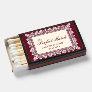 Burgundy Lace Frame Wedding Matchboxes