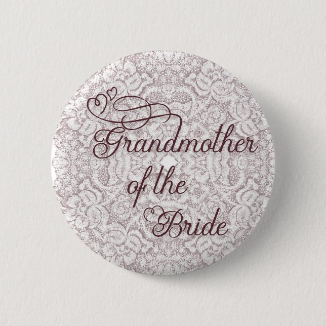 Burgundy Lace Hearts Grandmother of the Bride Button (Front)