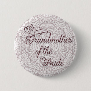 Burgundy Lace Hearts Grandmother of the Bride Button
