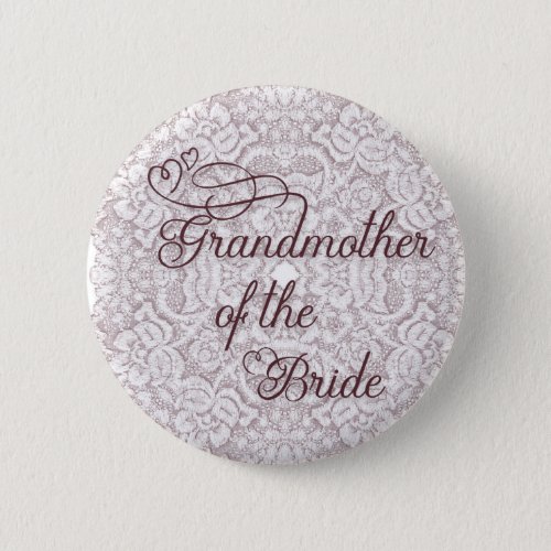 Burgundy Lace Hearts Grandmother of the Bride Button