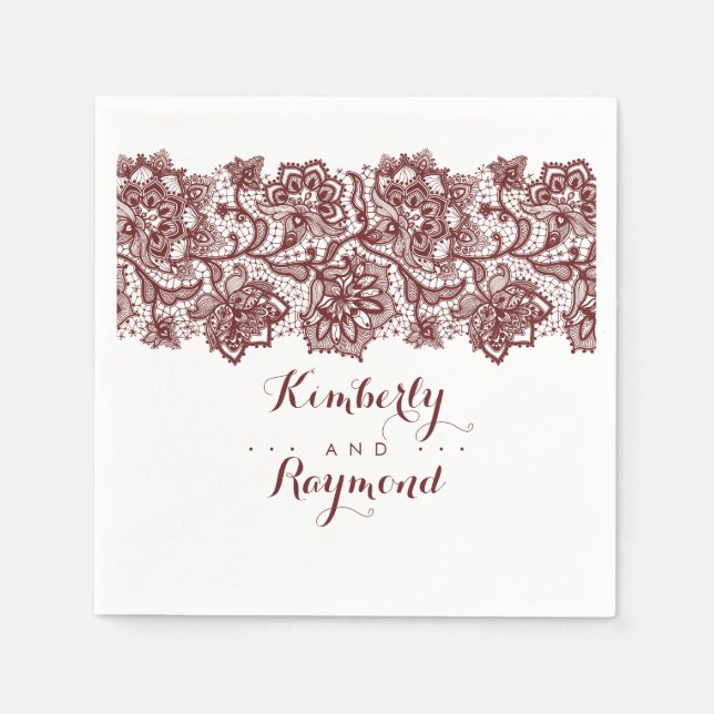 Burgundy Lace Paper Napkins (Front)