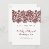 Burgundy Lace Save the Date Announcement Postcard (Front/Back)
