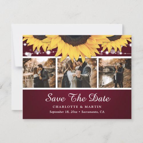 Burgundy Lace Sunflower Photo Save The Date Cards