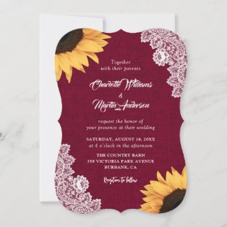 Burgundy Lace Sunflower Wedding Invitation