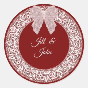Burgundy Lace Wreath Wedding Favor Elegant Sticker