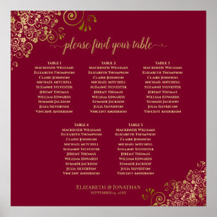 Burgundy & Lacy Gold Elegant 5 Table Seating Chart