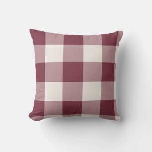 Burgundy Large Gingham Check Plaid Throw Pillow