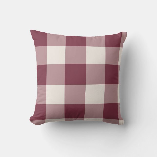 Burgundy Large Gingham Check Plaid Throw Pillow (Front)