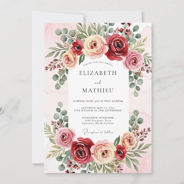 Burgundy Lavish Floral Wedding Invitation (Front)
