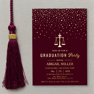 Burgundy Law school Class Of 2026 graduation gold Foil Invitation