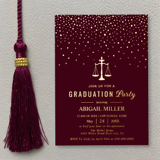 Burgundy Law school Class Of 2026 graduation gold Foil Invitation