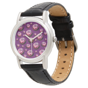 Burgundy Lawn Bowls Oil Paint Ladies Leather Watch