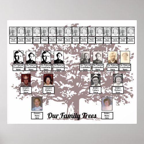 Burgundy Leafage Tree Two Family Trees Poster