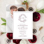 Burgundy Leafy Crest Monogram Photo Wedding  Invitation<br><div class="desc">We're loving this trendy, modern burgundy photo wedding invitation! Simple, elegant, and oh-so-pretty, it features a hand drawn leafy wreath encircling a modern wedding monogram. It is personalized in elegant typography, and accented with hand-lettered calligraphy. Finally, it is trimmed in a delicate frame and the back of the card showcases...</div>