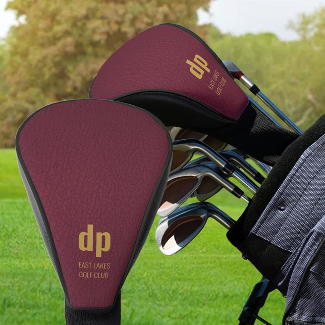 Burgundy Leather Look Monogram Personalized Name Golf Head Cover (Creator Uploaded)