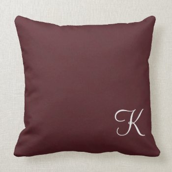 Burgundy Leather Monogram Throw Pillow by karlajkitty at Zazzle