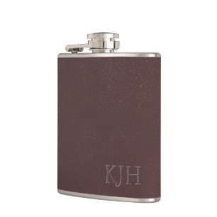 Burgundy Leather with Monogram Hip Flask