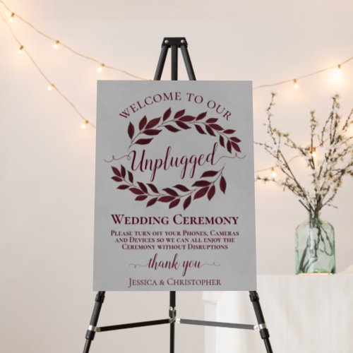 Burgundy Leaves on Gray Unplugged Wedding Ceremony Foam Board