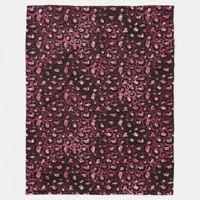 Burgundy Leopard Print Glitter Fleece Blanket (Front)