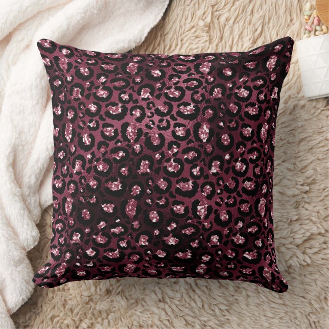 Burgundy Leopard Print Glitter Throw Pillow (Blanket)