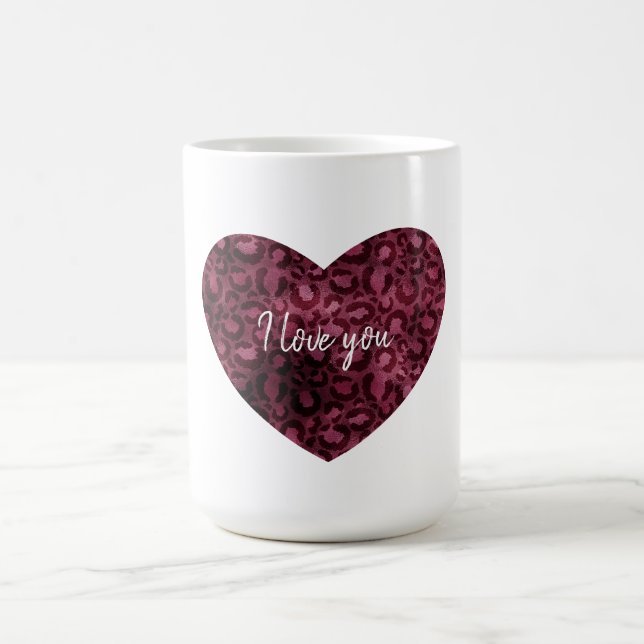 Burgundy Leopard Print Heart Coffee Mug (Center)