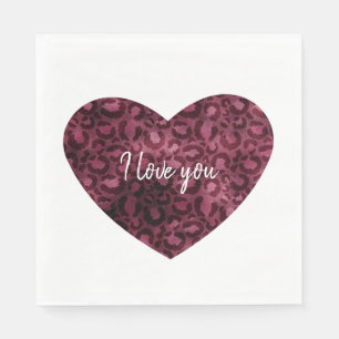 Burgundy Leopard Print Heart Napkins