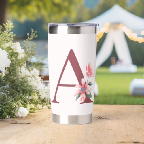 Burgundy Letter A and Blush Floral Design Insulated Tumbler
