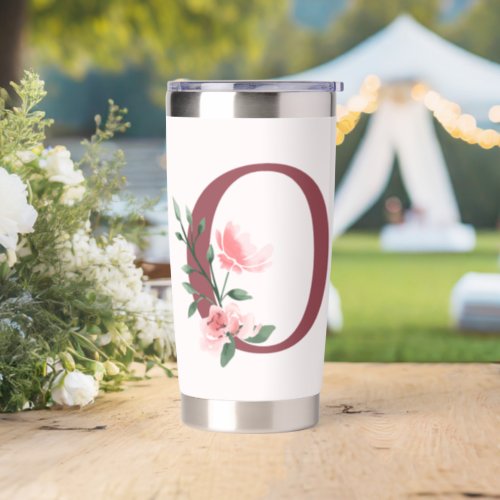 Burgundy Letter O and Blush Floral Design Insulated Tumbler