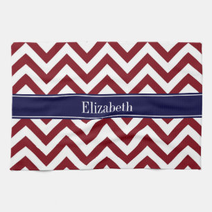 Burgundy Lg Chevron Navy Blue Name Monogram Kitchen Towel
