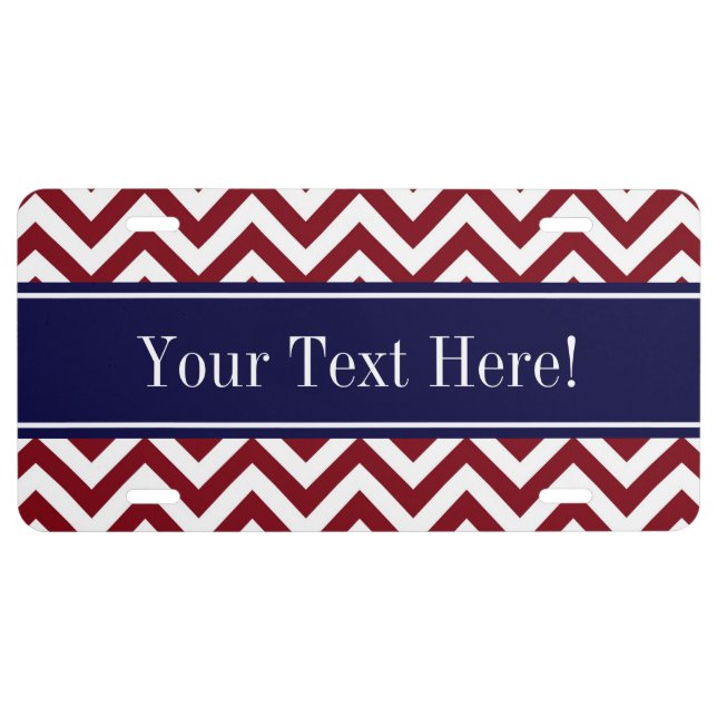 Burgundy Lg Chevron Navy Blue Name Monogram License Plate (Front)