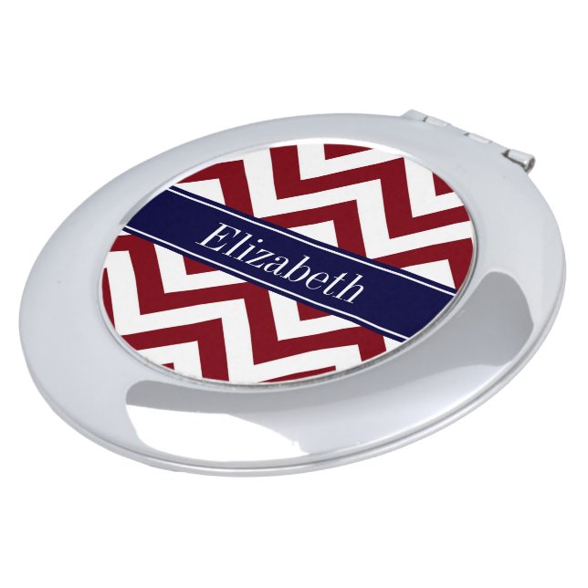 Burgundy Lg Chevron Navy Blue Name Monogram Makeup Mirror (Turned)