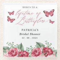 Burgundy Lifetime of Butterflies Bridal Shower Glass Coaster