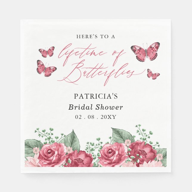 Burgundy Lifetime of Butterflies Bridal Shower Napkins (Front)