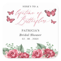 Burgundy Lifetime of Butterflies Bridal Shower Square Sticker