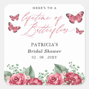 Burgundy Lifetime of Butterflies Bridal Shower Square Sticker