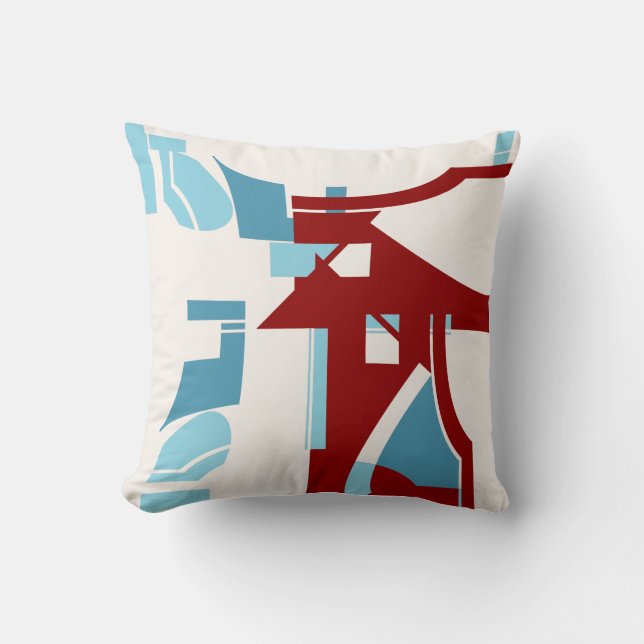 Burgundy Light Blue MCM-inspired Abstract Design Throw Pillow (Front)