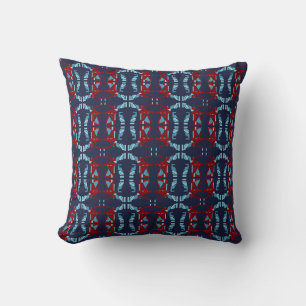 Burgundy Light Blue Navy Mediterranean Small Tiles Throw Pillow