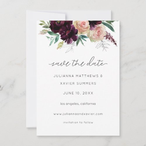 Burgundy  Light Blush Pink Floral Save The Date