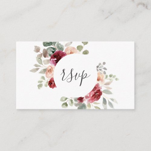 Burgundy Light Pink Flowers Greenery Wedding RSVP Enclosure Card