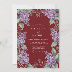 Burgundy Lilac Watercolor Botanical Wedding Invitation