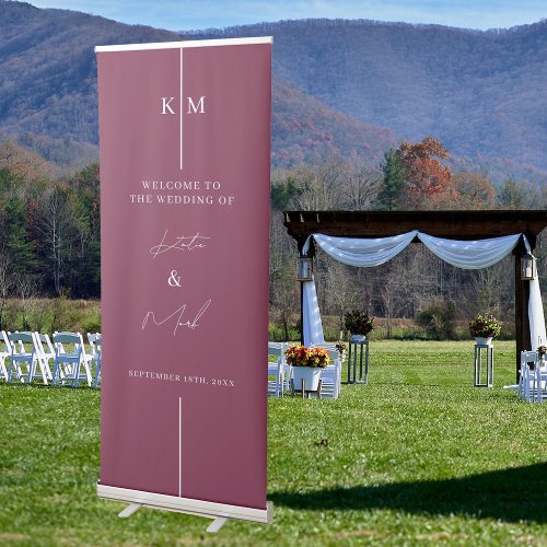 Burgundy Line Wedding Welcome To Our Wedding Retractable Banner
