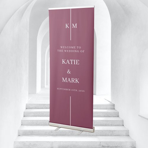 Burgundy Line Welcome To Our Wedding Monogram  Retractable Banner