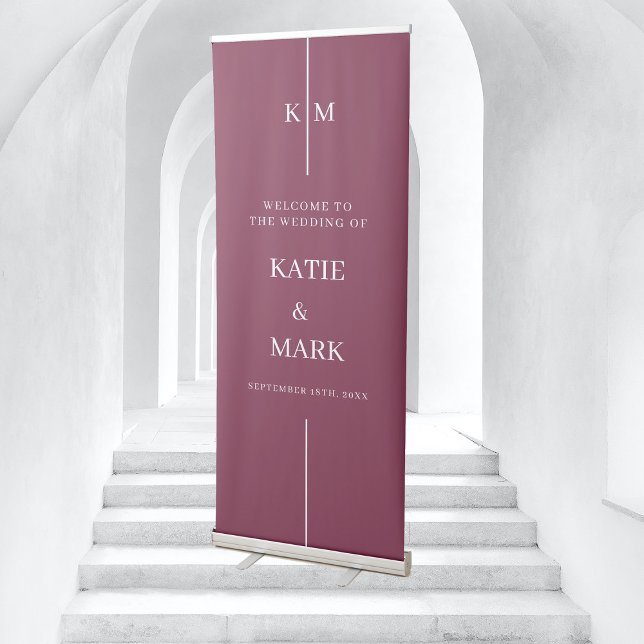 Burgundy Line Welcome To Our Wedding Monogram  Retractable Banner (Burgundy Line Welcome To Our Wedding Monogram Retractable Banner)