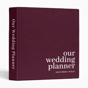 Burgundy Linen Look Personalized Wedding Planner 3 Ring Binder