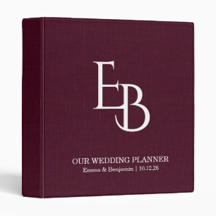 Burgundy Linen Monogram Elegant Wedding Design 3 Ring Binder