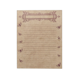 Burgundy Lines Butterfly Border Rustic Parchment Notepad