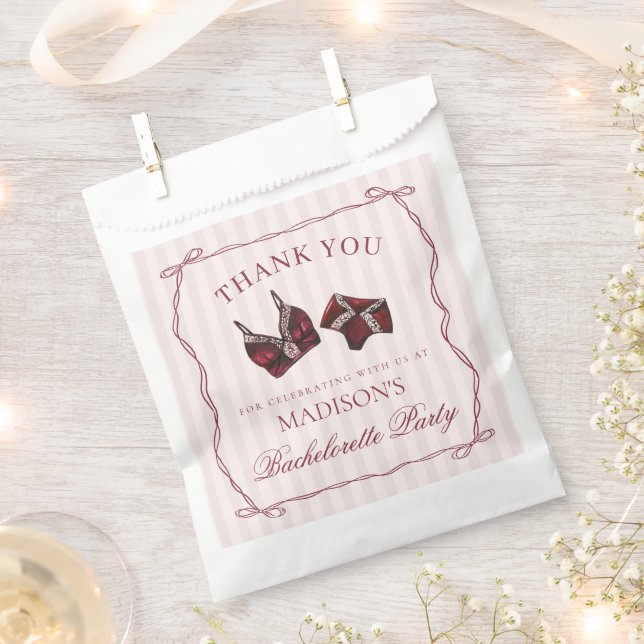 Burgundy Lingerie Bachelorette Panty Party Dessert Favor Bag (Clipped)