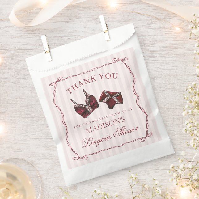 Burgundy Lingerie Shower Bachelorette Dessert Favor Bag (Clipped)