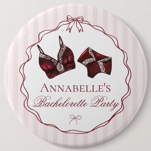 Burgundy Lingerie Shower Bachelorette Party Favor Button (Front)