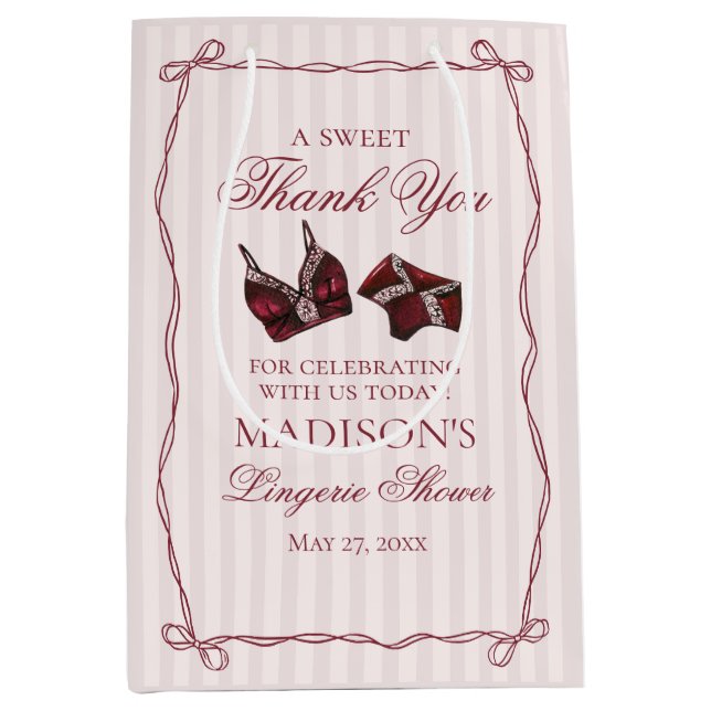 Burgundy Lingerie Shower Bachelorette Party Favor Medium Gift Bag (Front)